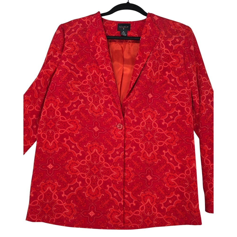 Studio G Silk Blazer NWT‎ Medium Red Patterned Mandala Maximalist Power Jacket